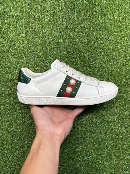 Gucci Ace Studded ' White, Pearls ' UK 5.5