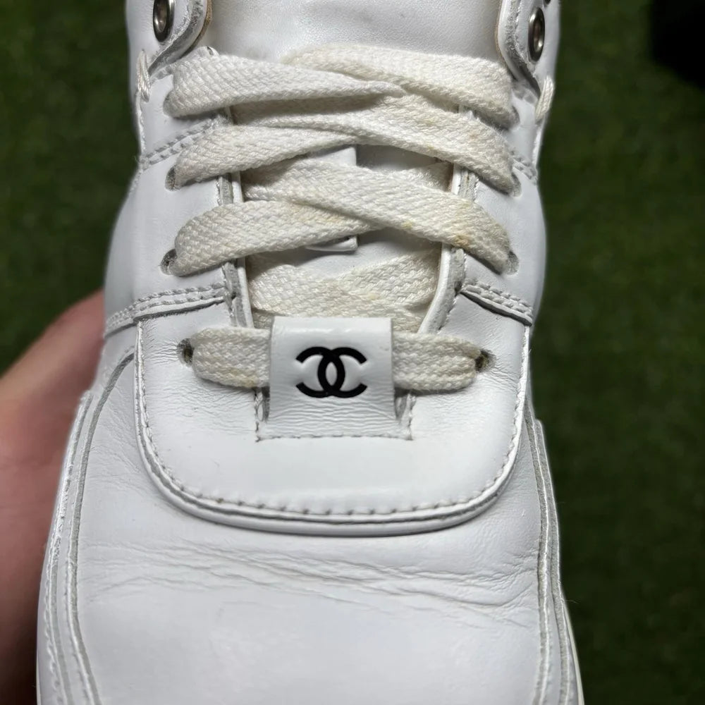 Chanel Leather CC Logo Low Top ' White, Black ' UK 4.5