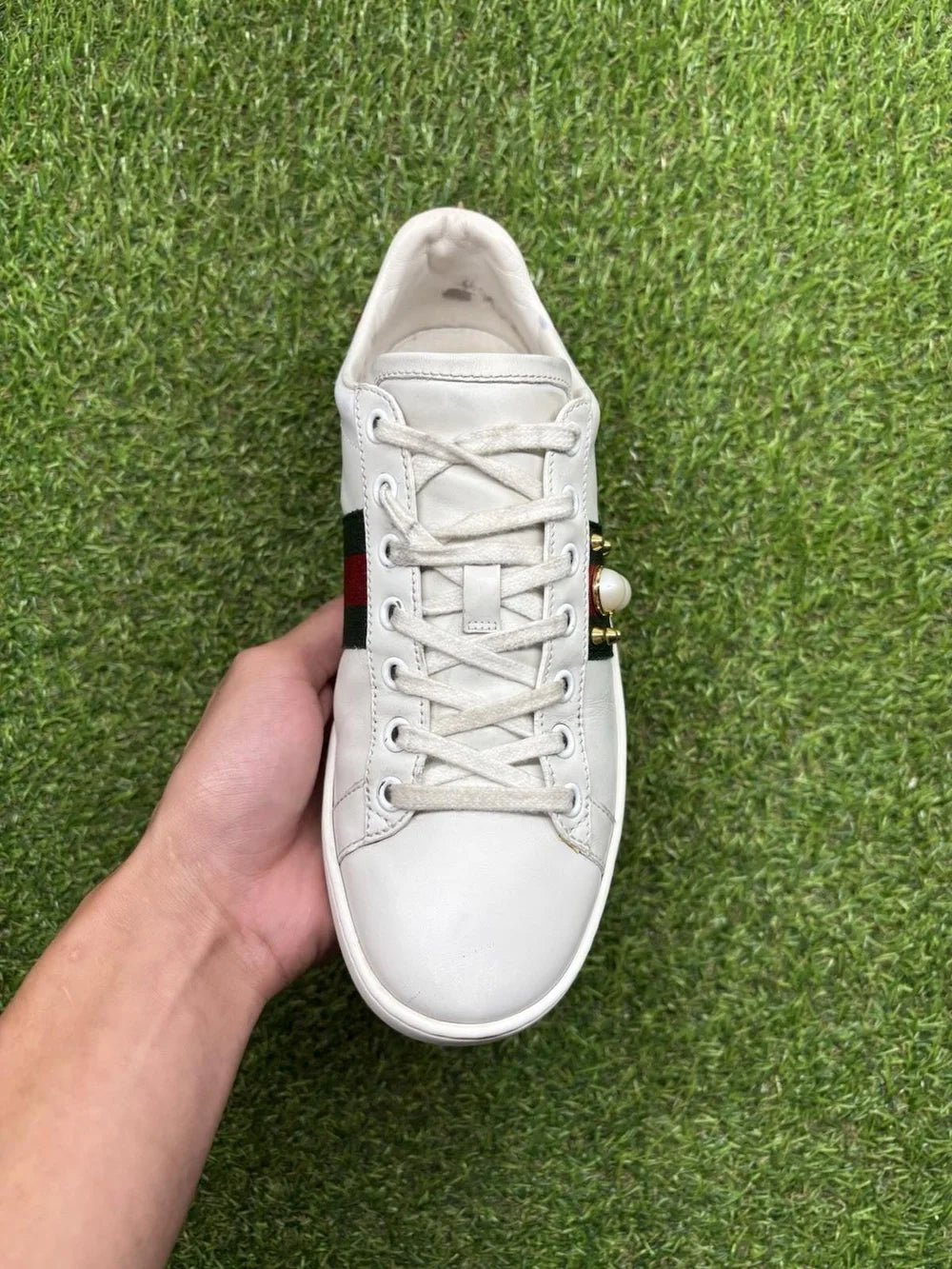 Gucci Ace Studded ' White, Pearls ' UK 5.5