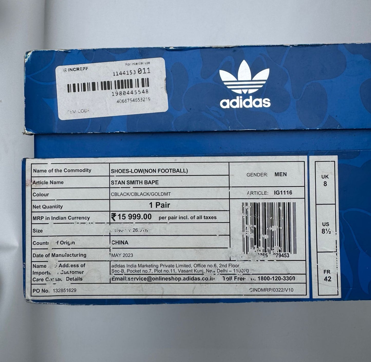 Adidas X Bape Stan Smith UK 8