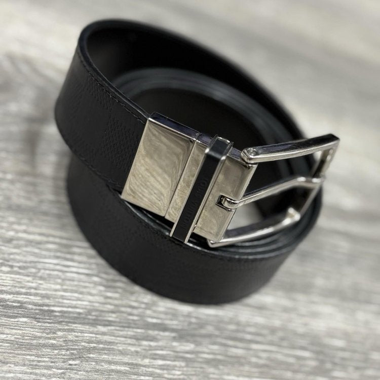 Louis Vuitton Leather Belt Silver Buckle ' Black '