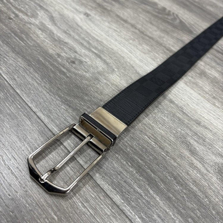Louis Vuitton Leather Belt Silver Buckle ' Black '