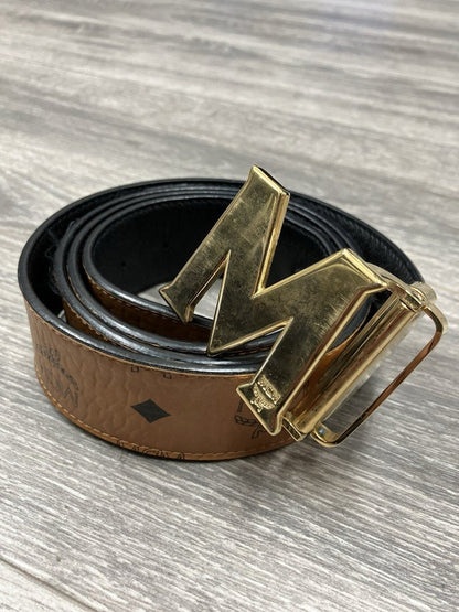 MCM CLAUS M REVERSIBLE BELT 1.75" IN VISETOS ' Cognac Gold '