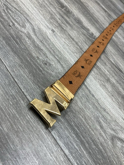 MCM CLAUS M REVERSIBLE BELT 1.75" IN VISETOS ' Cognac Gold '