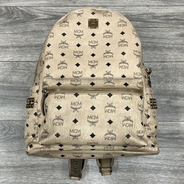 MCM Stark Side Studs Backpack In Visetos ' Beige