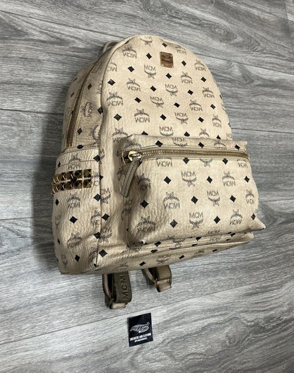 MCM Stark Side Studs Backpack In Visetos ' Beige