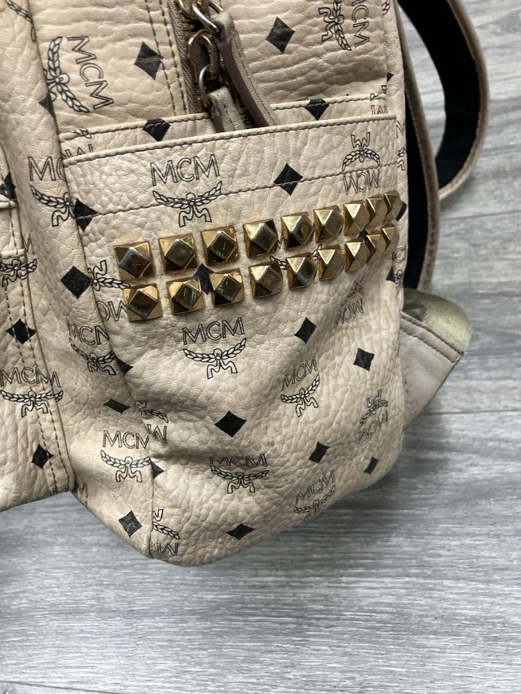 MCM Stark Side Studs Backpack In Visetos ' Beige