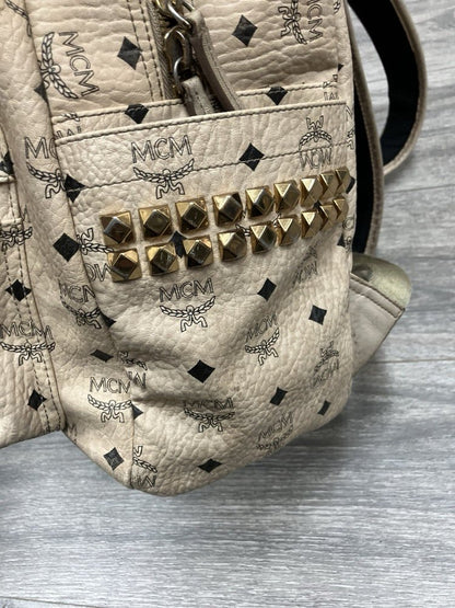 MCM Stark Side Studs Backpack In Visetos ' Beige