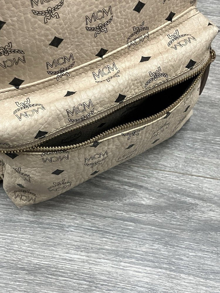 MCM Stark Side Studs Backpack In Visetos ' Beige