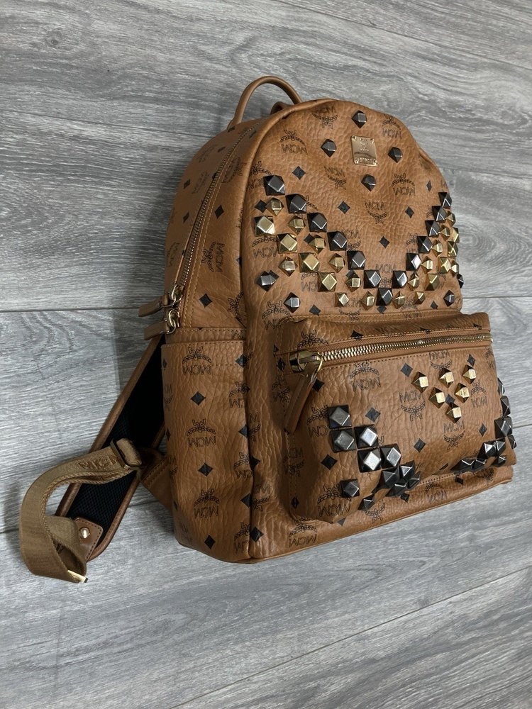 MCM Cognac Stark " M " Studded Backpack