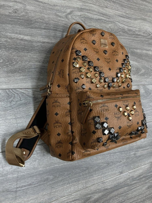 MCM Cognac Stark " M " Studded Backpack