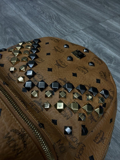 MCM Cognac Stark " M " Studded Backpack