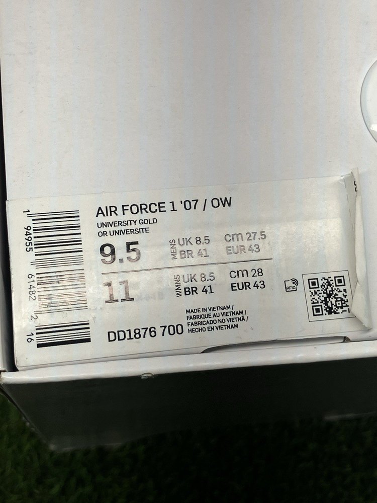 Off White x Nike Air Force 1 Low ICA ' University Gold '  UK 8.5
