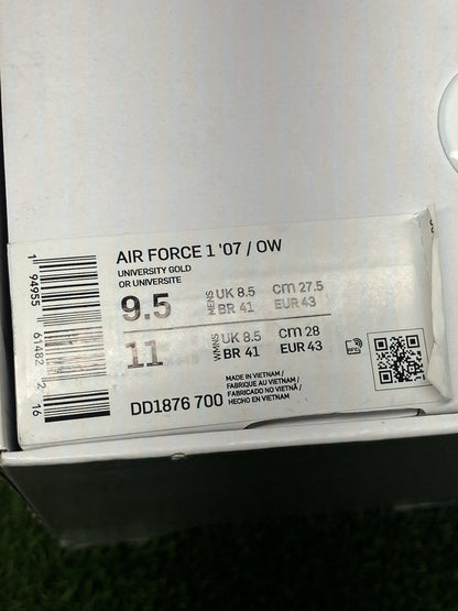 Off White x Nike Air Force 1 Low ICA ' University Gold '  UK 8.5