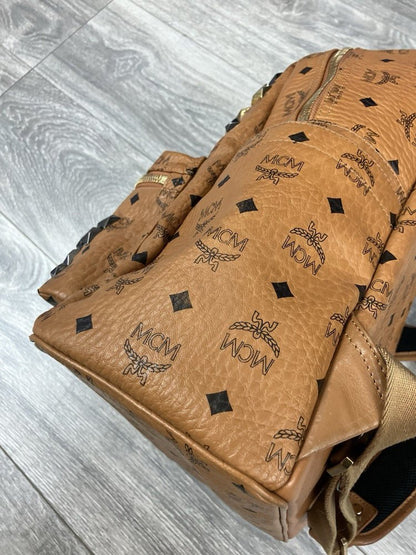 MCM Cognac Stark " M " Studded Backpack