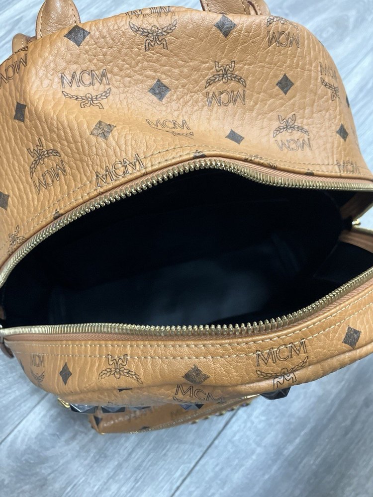 MCM Cognac Stark " M " Studded Backpack