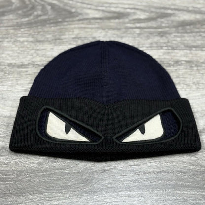 Fendi Embroidered Bad Bugs Monster Eyes Beanie ' Navy Blue Black '