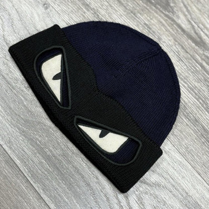 Fendi Embroidered Bad Bugs Monster Eyes Beanie ' Navy Blue Black '