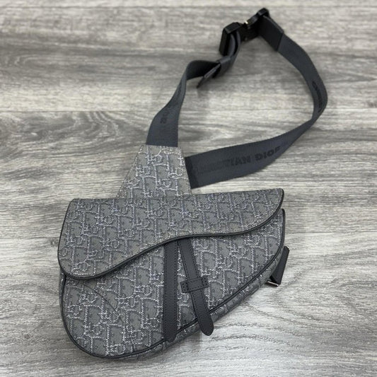 Christian Dior Ruthenium Oblique Saddle Bag ' Grey '