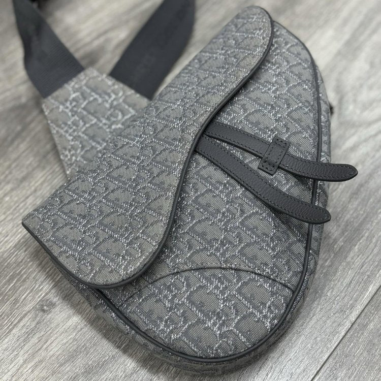 Christian Dior Ruthenium Oblique Saddle Bag ' Grey '