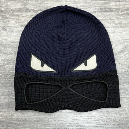 Fendi Embroidered Bad Bugs Monster Eyes Beanie ' Navy Blue Black '