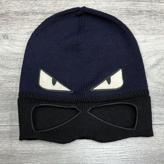 Fendi Embroidered Bad Bugs Monster Eyes Beanie ' Navy Blue Black '