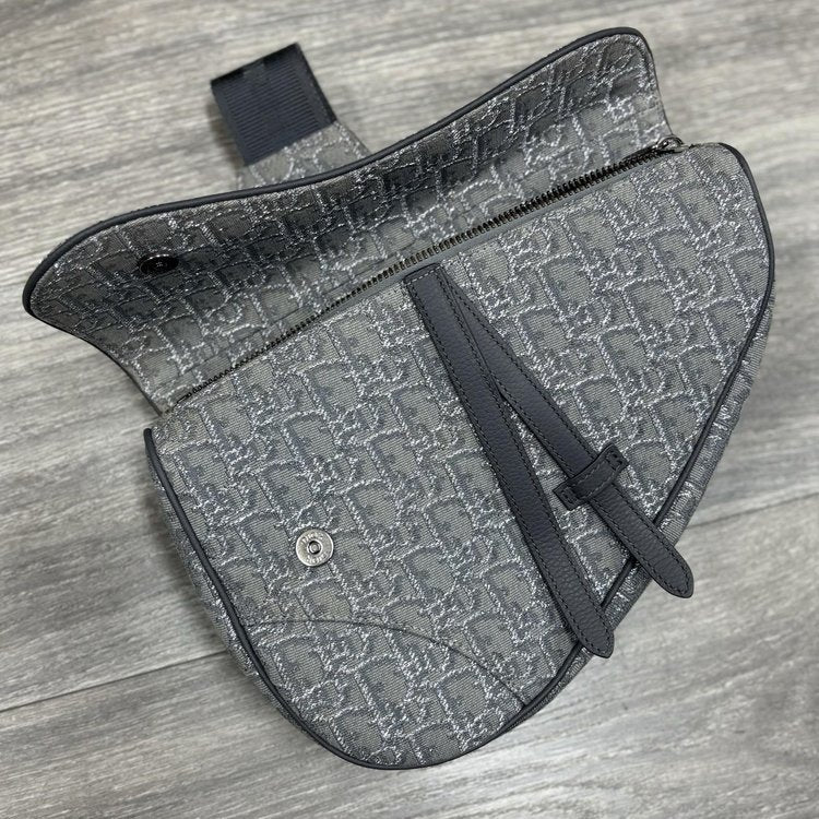 Christian Dior Ruthenium Oblique Saddle Bag ' Grey '