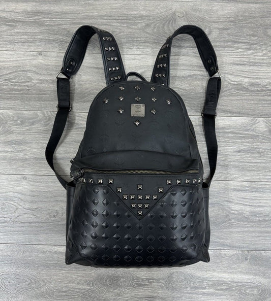 MCM Stark Backpack Visetos Studs Large Capacity Leather Black