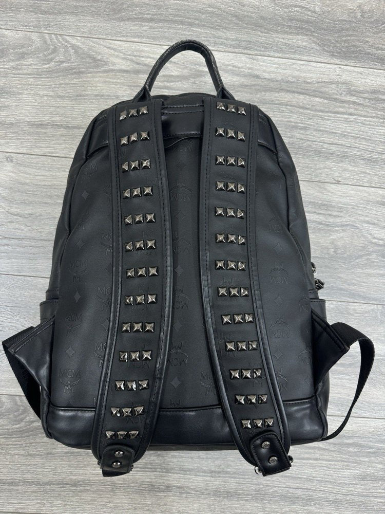 MCM Stark Backpack Visetos Studs Large Capacity Leather Black