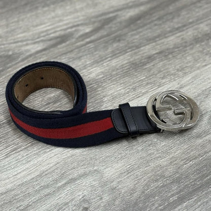 Gucci GG Buckle Web Belt ' Blue Red '