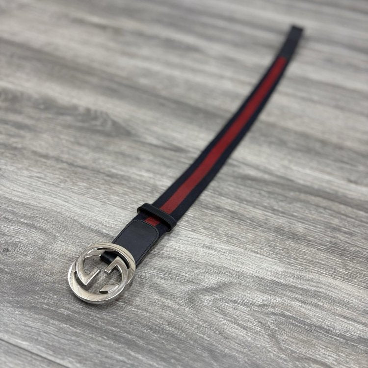 Gucci GG Buckle Web Belt ' Blue Red '