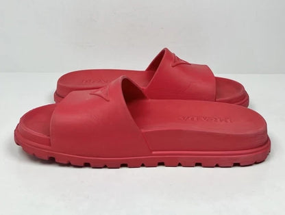 Prada Men's Triangle Logo Red Rubber Slides Sandals