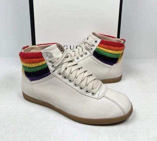 Gucci Rainbow Collar Leather High-Top Sneakers UK 6.5