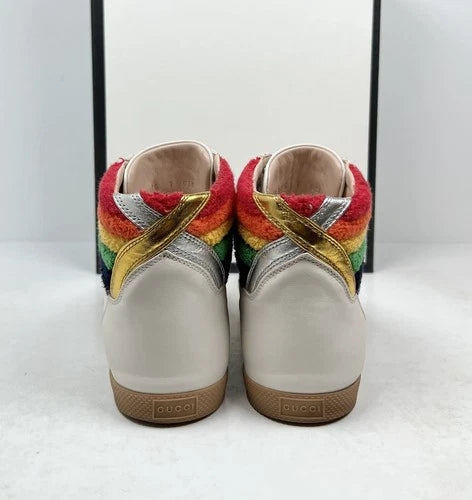 Gucci Rainbow Collar Leather High-Top Sneakers UK 6.5