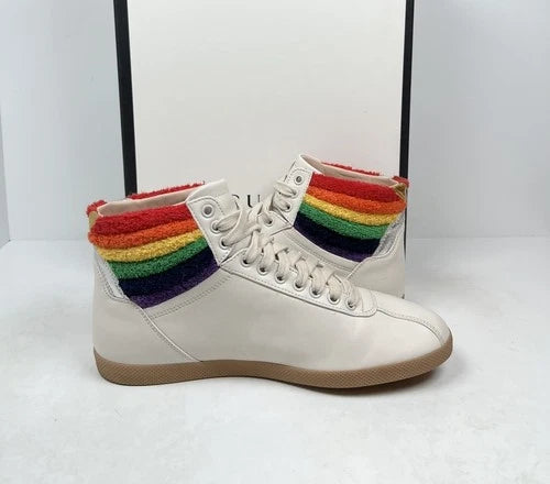 Gucci Rainbow Collar Leather High-Top Sneakers UK 6.5
