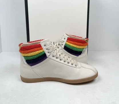 Gucci Rainbow Collar Leather High-Top Sneakers UK 6.5