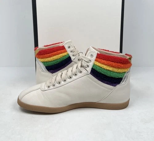 Gucci Rainbow Collar Leather High-Top Sneakers UK 6.5