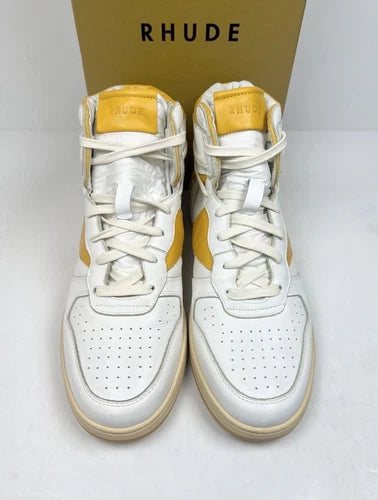 Rhude Yellow Rhecess Leather High Top Sneakers UK 9