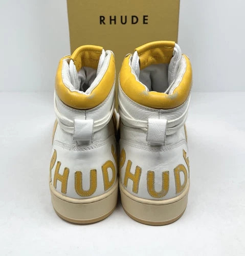 Rhude Yellow Rhecess Leather High Top Sneakers UK 9