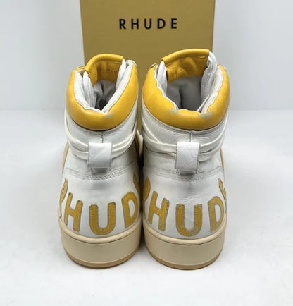 Rhude Yellow Rhecess Leather High Top Sneakers UK 9