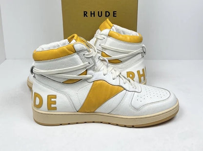 Rhude Yellow Rhecess Leather High Top Sneakers UK 9