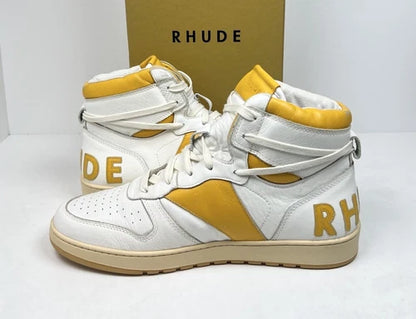 Rhude Yellow Rhecess Leather High Top Sneakers UK 9